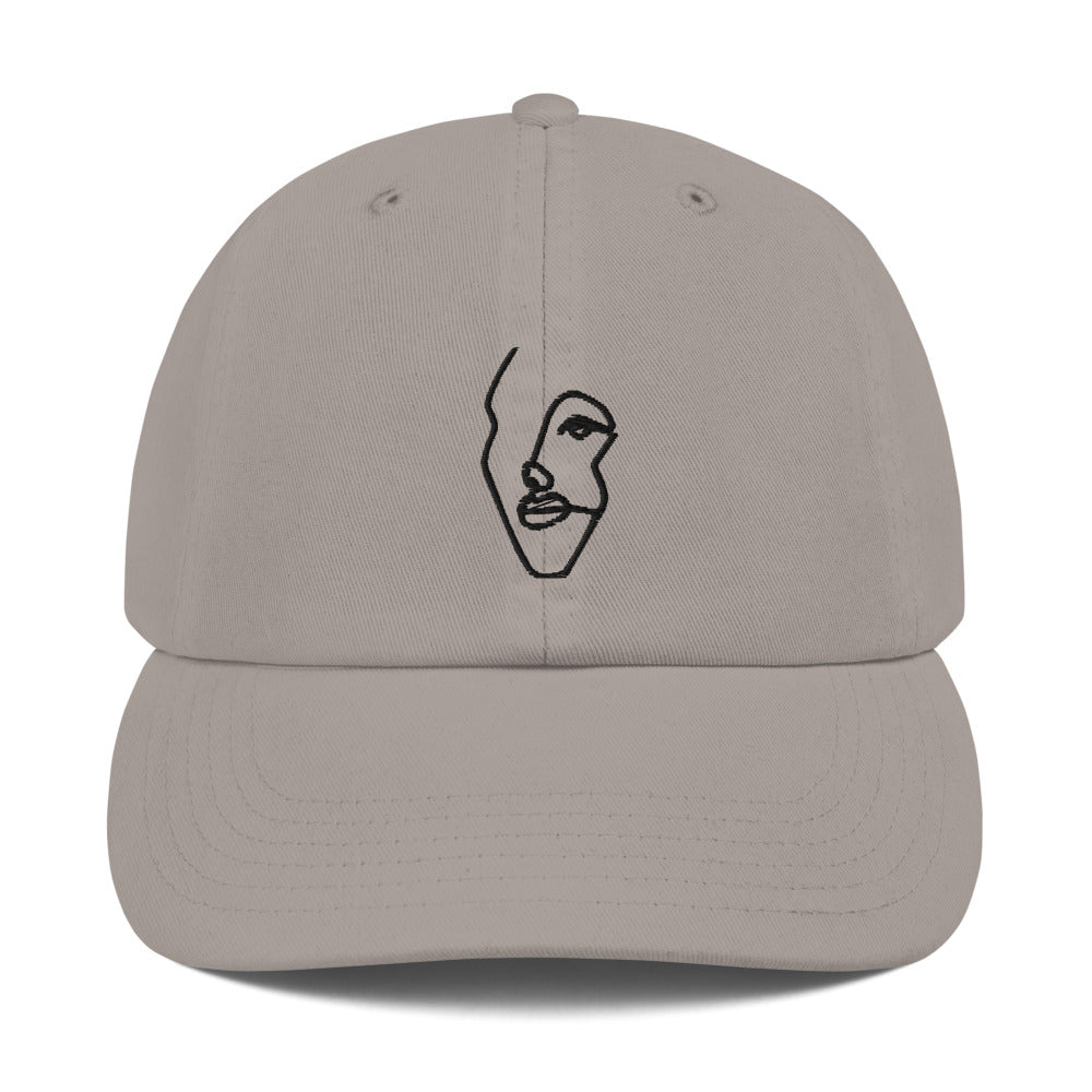 Champion Dad Hat with Black Single-Line Drawing